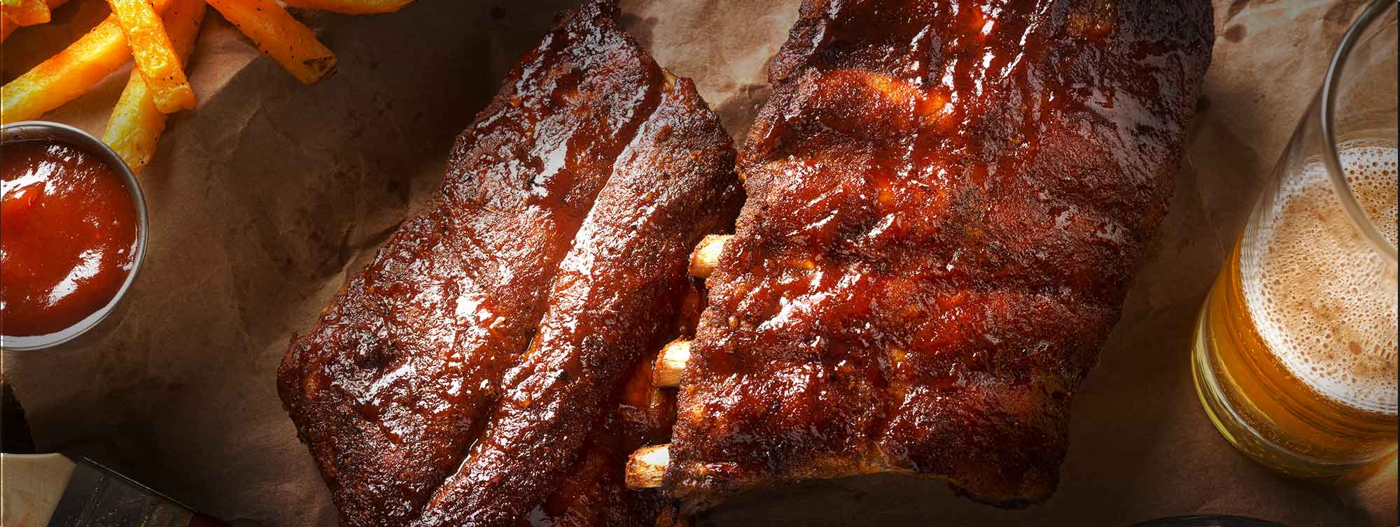 A photograph of delicious BBQ ribs